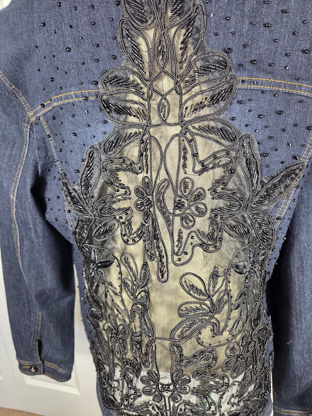 Dark Wash Embellished Denim Jacket Women’s Medium Boho Western - Picture 2 of 11